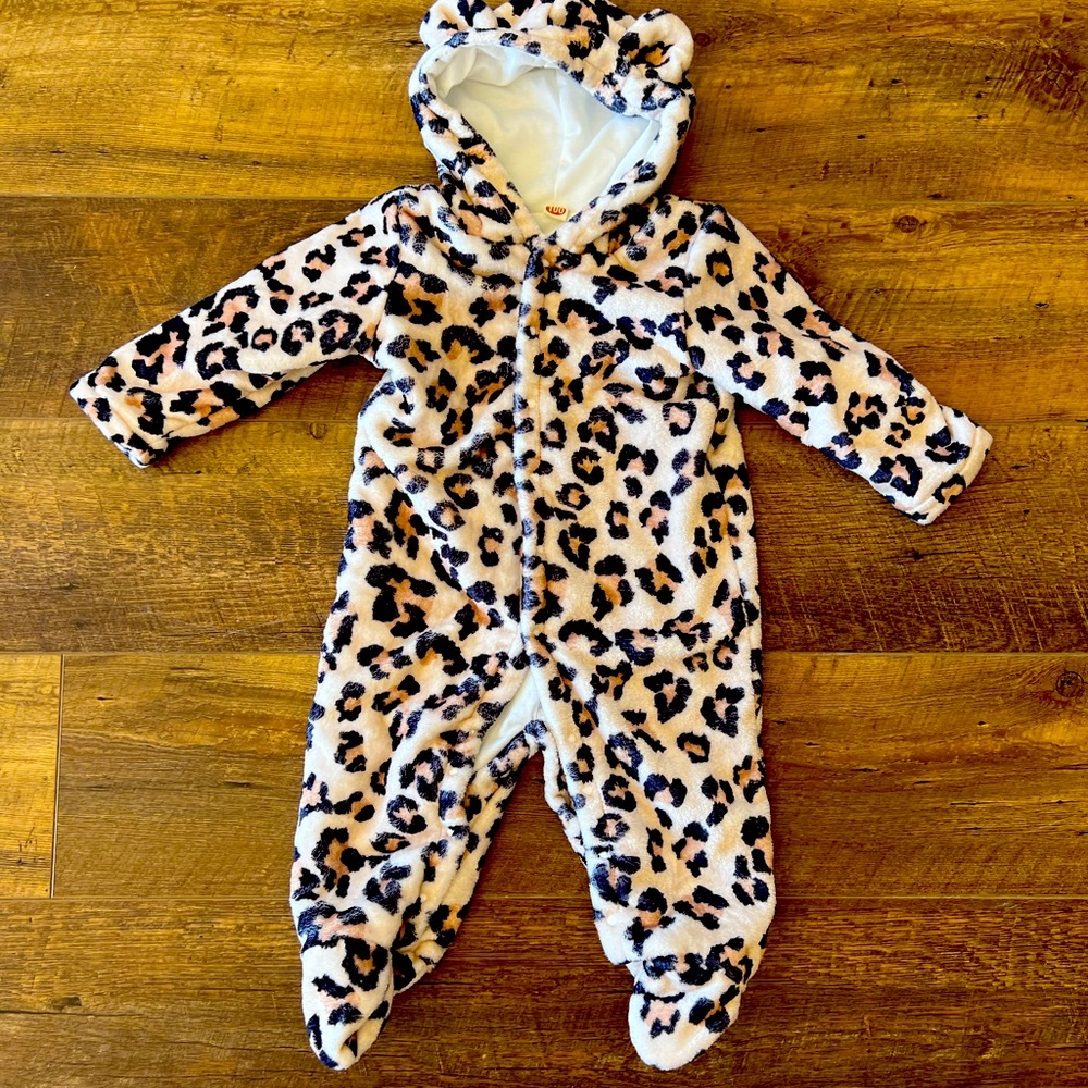 6-12 month leopard baby winter suit